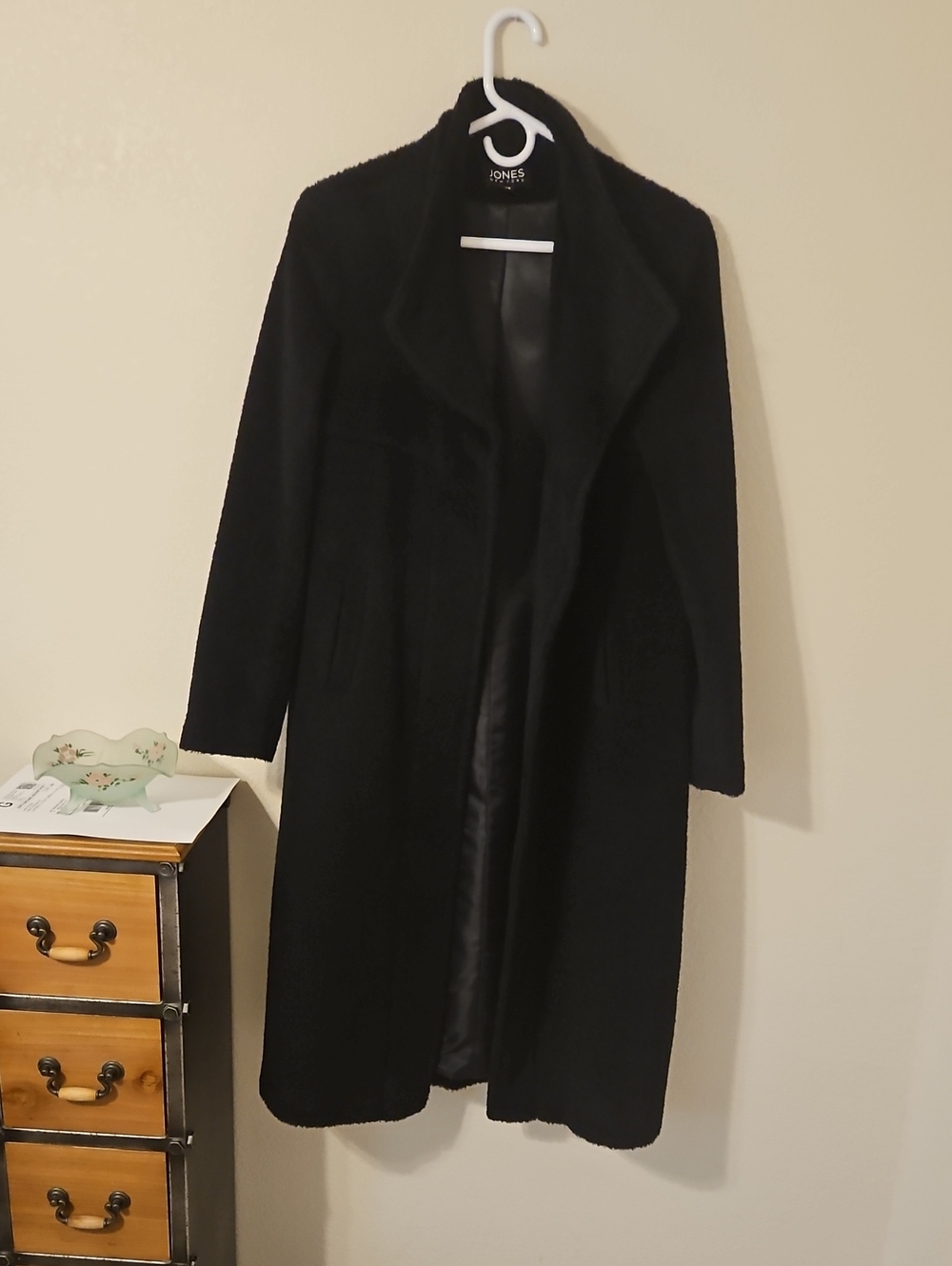 Jones New York Black Long Open-Front Trench Coat